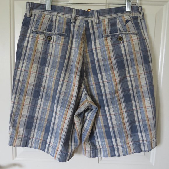 Tommy Bahama Blue Plaid Silk Blend Shorts - Picture 4 of 8